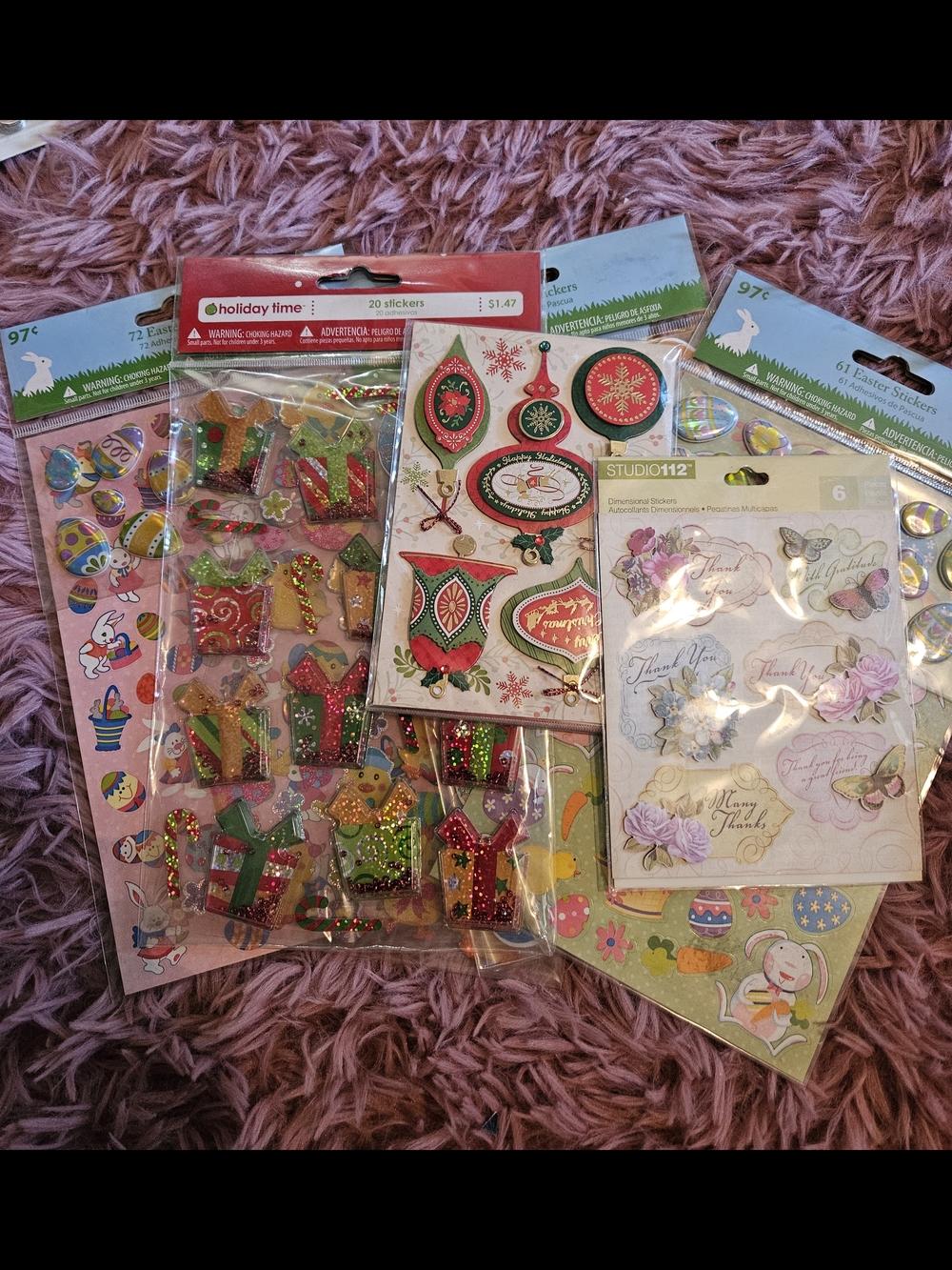 Holiday Time Green & Red Glitter Gift Stickers - Multi-Pack Home Party Supplies